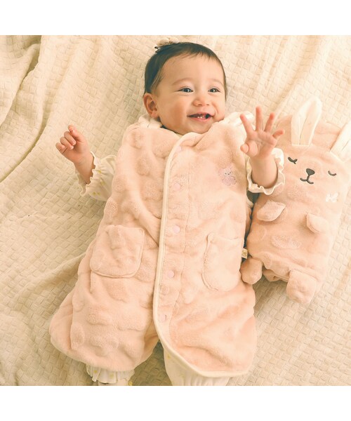 SLAP SLIP BABY（スラップスリップベビー）の「立体耳付きぽこぽこアニマル柄ボアスリーパーベビー（ベビーパジャマ/スリーパー・キッズ・ベージュ/ピンク・ワンサイズ）」の2枚目の写真
