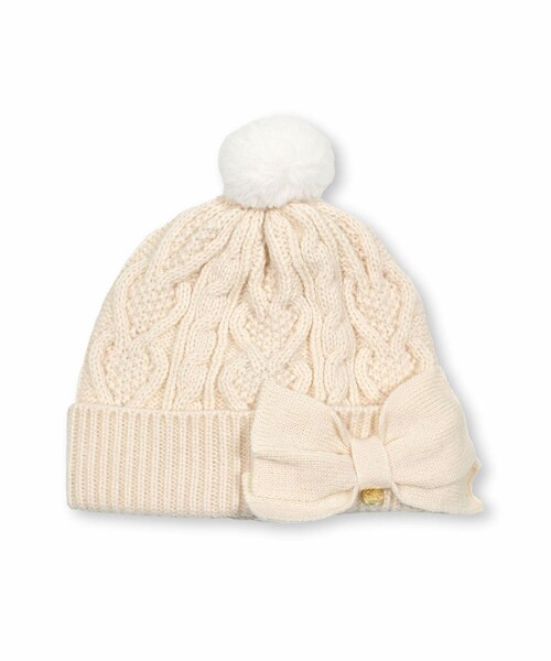 SLAP SLIP BABY（スラップスリップベビー）の「ファーボンボン+リボン付きニット帽ベビー(44~48cm)（その他ベビーウェア・キッズ・ピンク/ホワイト・ワンサイズ）」の2枚目の写真