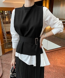 DHOLIC（ディーホリック）の「ベルト付ベスト&プリーツブラウスSET（シャツ/ブラウス）」