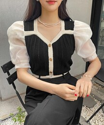 DHOLIC（ディーホリック）の「ニット配色シースルースリーブブラウス（シャツ/ブラウス）」