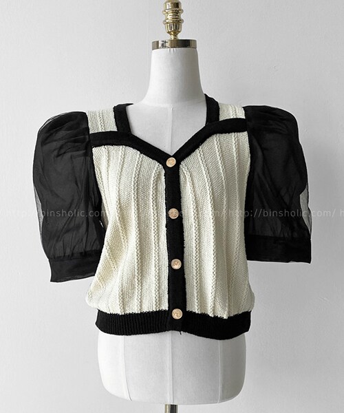 DHOLIC(ディーホリック)の「ニット配色シースルースリーブブラウス(シャツ/ブラウス・レディース・ブラック/アイボリー・FREE)」の2枚目の写真