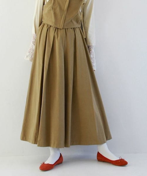 Crisp（クリスプ）の「クラシックプリーツスカート[c2R3302]（デニムスカート・レディース・ベージュ/ブラック・FREE）」の2枚目の写真