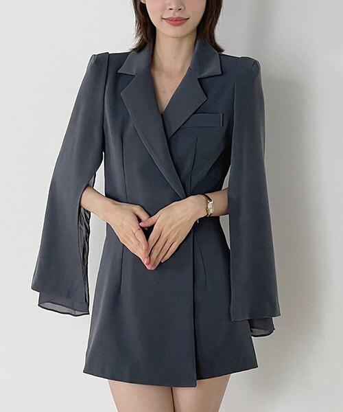 DHOLIC(ディーホリック)の「ベルト付テーラードショートオールインワン(つなぎ/オールインワン・レディース・ベージュ/グレー/ブラック・FREE)」の3枚目の写真