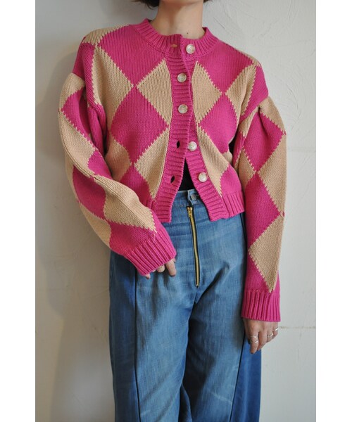 --（--）の「ダイヤニットカーディガン（カーディガン/ボレロ・レディース・ホワイト/ピンク/ブルー・one）」の3枚目の写真