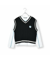 ZIDDY | 【 ニコ☆プチ 掲載 】クマ刺繍ベスト＆ロゴTシャツセット(130~160cm)(Tシャツ/カットソー)