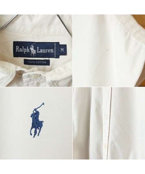 POLO RALPH LAUREN(ポロ ラルフ ローレン)の「USA Polo RALPH LAUREN ポロ ラルフローレン 長袖 ボタンダウン シャツ ホワイト メンズM アメリカ古着(シャツ/ブラウス・レディース・ホワイト・M)」の2枚目の写真
