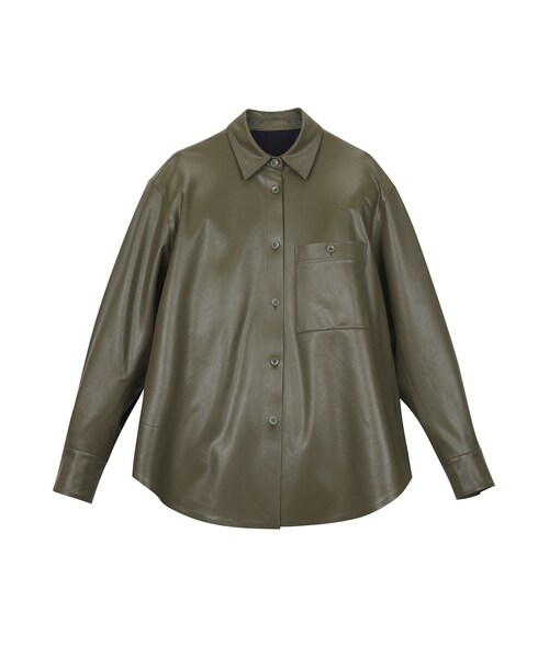 JNBY（ジェーエヌビーワイ）の「Minimalist Faux Leather Shirt Jacket（ブルゾン・レディース・ブラック/グリーン系・38/40/36）」の2枚目の写真