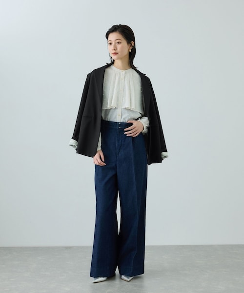 ROPE'（ロペ）の「トリアセツイル シングルテーラードジャケット(デニムライク)/セットアップ対応（テーラードジャケット・レディース・ブラック/ネイビー系・36/38）」の17枚目の写真