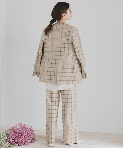 SENSE OF PLACE by URBAN RESEARCH（センスオブプレイスバイアーバンリサーチ）の「チェックノーカラージャケット（ノーカラージャケット・レディース・MOCHA/GREIGE・FREE）」の4枚目の写真