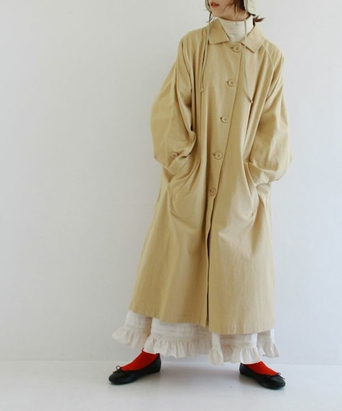 Crisp（クリスプ）の「ステンカラーコート[c8R3307]（ステンカラーコート・レディース・ベージュ/グリーン・FREE）」の2枚目の写真