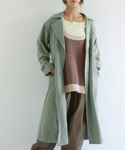 Crisp（クリスプ）の「ロングジレトレンチコート[c8R3305]（トレンチコート・レディース・ベージュ/グリーン・FREE）」の2枚目の写真