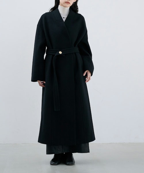 SIWEM（シウム）の「SUPER140S MELTON COAT（ノーカラーコート・レディース・ブラック・S/M）」の3枚目の写真
