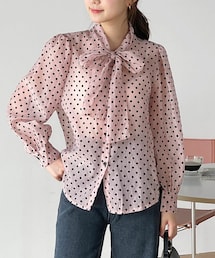 DHOLIC（ディーホリック）の「シアードットリボンパフブラウス（シャツ/ブラウス）」