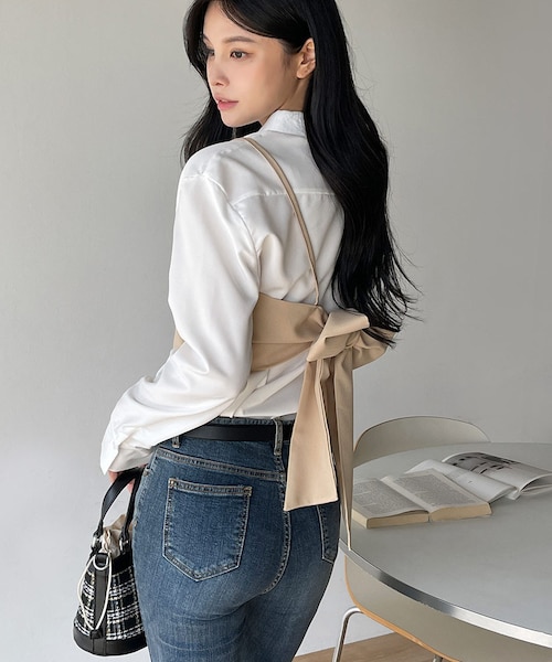 DHOLIC(ディーホリック)の「2WAYリボンVネックビスチェ(その他トップス・レディース・グレー/ベージュ/ブラック・FREE)」の3枚目の写真