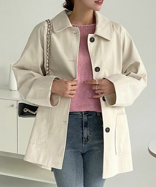 DHOLIC(ディーホリック)の「ラグランハーフトレンチコート(トレンチコート・レディース・アイボリー/ブラックグレー/ライトベージュ・FREE)」の2枚目の写真