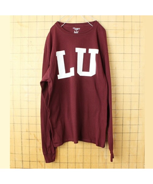 Champion(チャンピオン)の「90s 00s USA champion チャンピオン LU プリント 長袖 Tシャツ ロンT ボルドー レッド メンズL アメリカ古着(Tシャツ/カットソー・レディース・レッド・L)」の1枚目の写真