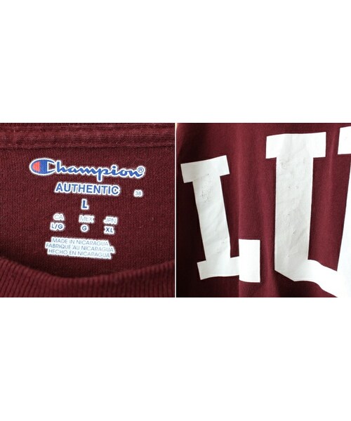 Champion(チャンピオン)の「90s 00s USA champion チャンピオン LU プリント 長袖 Tシャツ ロンT ボルドー レッド メンズL アメリカ古着(Tシャツ/カットソー・レディース・レッド・L)」の2枚目の写真
