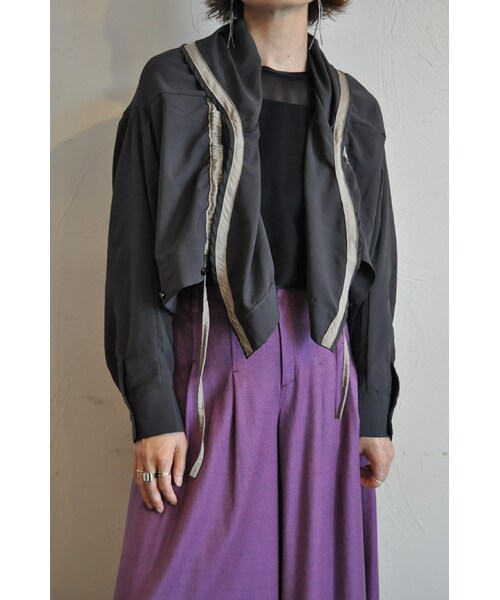 RehersalL（リハーズオール）の「2wayシャツボレロ（カーディガン/ボレロ・レディース・ホワイト/ブラウン/ブラック・one）」の2枚目の写真