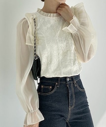 DHOLIC（ディーホリック）の「フリルシアースリーブベロアブラウス（シャツ/ブラウス）」