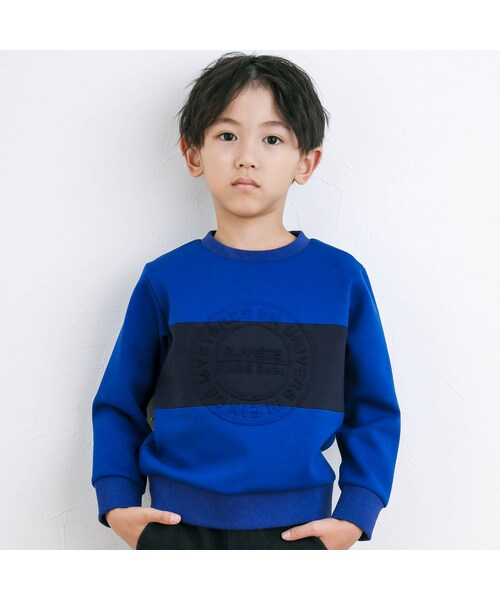 BeBe(ベベ)の「ボンディング切替トレーナー(90~150cm)(スウェット・キッズ・ブルー/ブラック・110)」の1枚目の写真