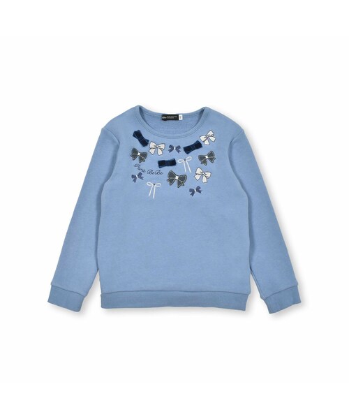 BeBe（ベベ）の「ベア裏毛リボントレーナー(80~150cm)（スウェット・キッズ・パープル/ブルー・110）」の2枚目の写真