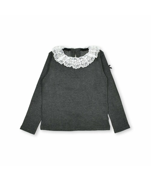 BeBe(ベベ)の「ウォームリブ襟レースTシャツ(90~150cm)(Tシャツ/カットソー・キッズ・ブルー/グレー・110)」の2枚目の写真
