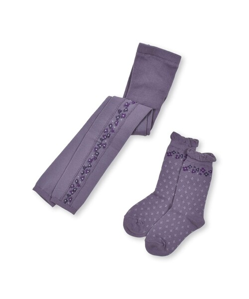 BeBe（ベベ）の「サイド花柄レギンスセット(80~140cm)（レギンス/スパッツ・キッズ・ブルー/パープル・S/M）」の3枚目の写真