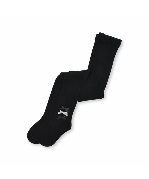 BeBe（ベベ）の「サイドリボンタイツ(80~140cm)（タイツ/ストッキング・キッズ・ホワイト/ブラック・S/M）」の2枚目の写真