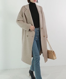 ウール混ハンドメイドダブルロングコート