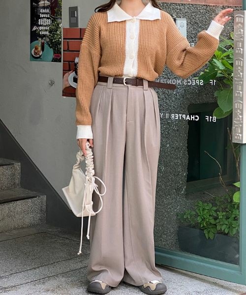 DHOLIC(ディーホリック)の「ベルト付ワイドスラックス(スラックス・レディース・ベージュ・S)」の1枚目の写真