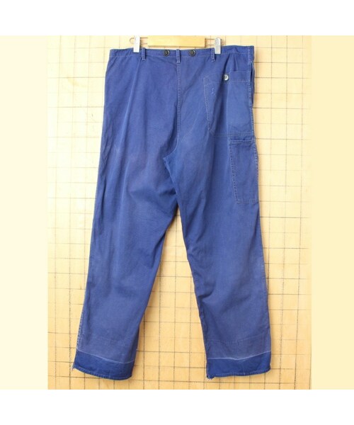 --(--)の「60s 70s ドイツ コットンツイル ワーク ペインター パンツ W38相当 ネイビー ブルー サスペンダー ユーロ ヨーロッパ古着(カーゴパンツ・レディース・ブルー・W38)」の3枚目の写真