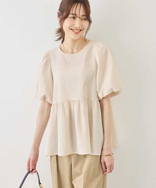 ROPE' PICNIC(ロペピクニック)の「【ベストヒット】細見えバルーンペプラムブラウス(シャツ/ブラウス・レディース・ブラック/キナリ/キナリ系/サックス/ダークブラウン・F)」の14枚目の写真