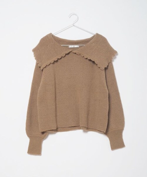 Crisp（クリスプ）の「ビッグカラーエアリーニット[c1R3354]（ニット/セーター・レディース・ブラウン/ピンクベージュ・FREE）」の3枚目の写真