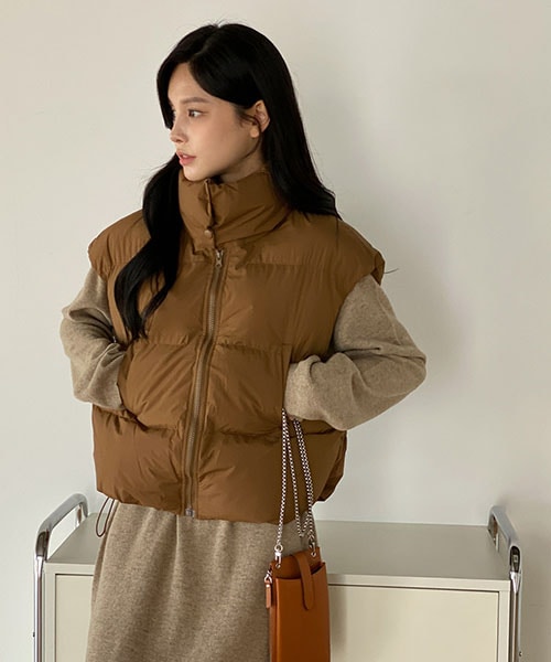 DHOLIC(ディーホリック)の「ハイネックウェルロンベスト(ダウンベスト・レディース・ピンク/アイボリー/ベージュ/キャメル・FREE)」の2枚目の写真