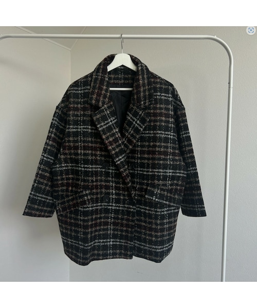 copine（コピン）の「オーバーサイズチェック柄テーラードコート（テーラードジャケット・レディース・ブラック×ベージュ・F）」の2枚目の写真