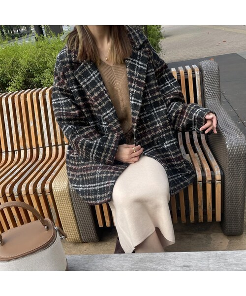copine（コピン）の「オーバーサイズチェック柄テーラードコート（テーラードジャケット・レディース・ブラック×ベージュ・F）」の3枚目の写真