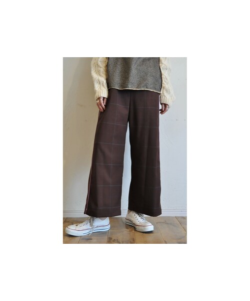RehersalL(リハーズオール)の「チェックサイドラインパンツ(その他パンツ・レディース・グレー/ブラウン・one)」の2枚目の写真