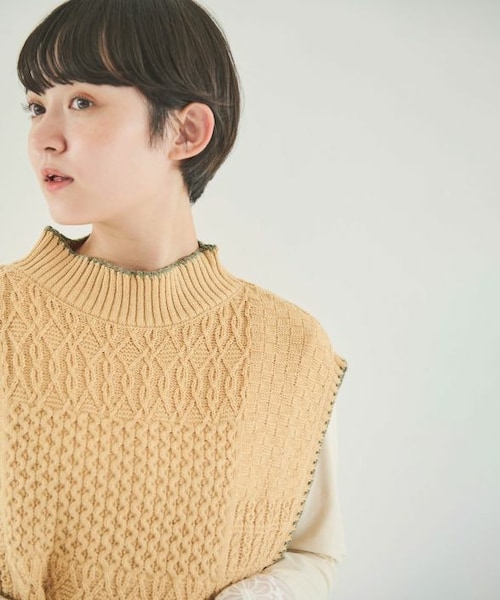 Crisp（クリスプ）の「パターンミックスニットベスト[c1R3342]（ベスト・レディース・アイボリー/イエロー・FREE）」の2枚目の写真