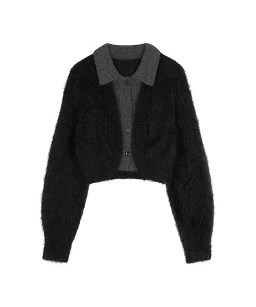 JNBY(ジェーエヌビーワイ)の「Avant-garde Spliced Sweater(カーディガン/ボレロ・レディース・レッド/ブラック/グリーン系・36/38/40)」の2枚目の写真