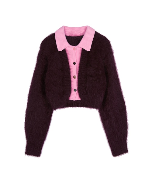 JNBY(ジェーエヌビーワイ)の「Avant-garde Spliced Sweater(カーディガン/ボレロ・レディース・レッド/ブラック/グリーン系・36/38/40)」の1枚目の写真