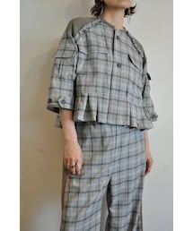 RehersalL | チェックビーディーユーフリルジャケット(ノーカラージャケット)