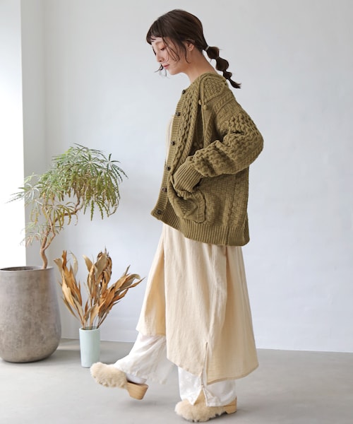 Crisp（クリスプ）の「ポンポンニットカーディガン[c1k3349]（カーディガン/ボレロ・レディース・ベージュ/ブルー/オリーブ・FREE）」の3枚目の写真
