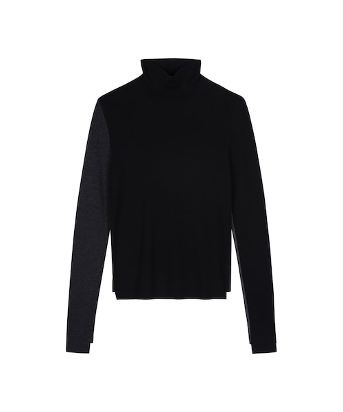 JNBY（ジェーエヌビーワイ）の「Spliced Ribbed High-neck Sweater（ニット/セーター・レディース・グレー/ブラック/レッド・36/38/40）」の2枚目の写真