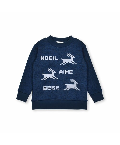 Noeil aime BeBe(ノイユエイムベベ)の「ニット風裏起毛トナカイトレーナー(80~130cm)(スウェット・キッズ・ブルー/ベージュ・110)」の1枚目の写真