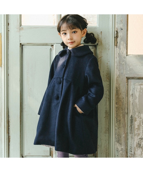 BeBe(ベベ)の「タックフレアラウンドカラーコート(100~150cm)(ステンカラーコート・キッズ・ブルー/グレー・110)」の1枚目の写真