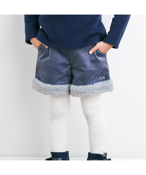 BeBe(ベベ)の「ファー切替ストレッチベロアショートパンツ(80~150cm)(その他パンツ・キッズ・パープル・110)」の1枚目の写真