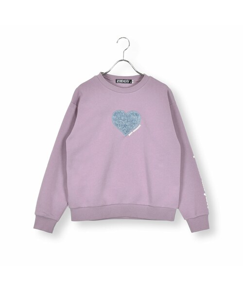 ZIDDY(ジディ)の「デニムエンボス起毛ハートトレーナー(130~160cm)(スウェット・キッズ・パープル/グリーン・150)」の1枚目の写真