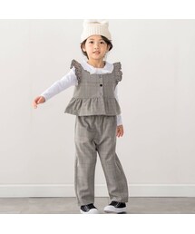 SLAP SLIP | 【お揃い】デニムチェック柄肩フリルチュニック+パンツ2点セット(80~130cm)(その他トップス)