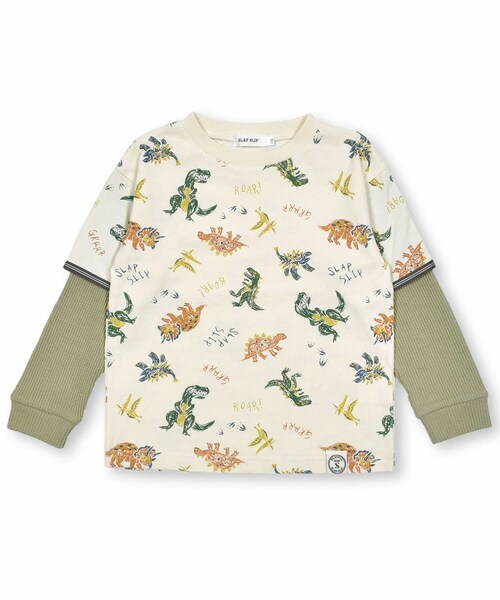 SLAP SLIP(スラップスリップ)の「恐竜柄重ね着風長袖Tシャツ(80~130cm)(Tシャツ/カットソー・キッズ・ベージュ/ホワイト・110)」の2枚目の写真