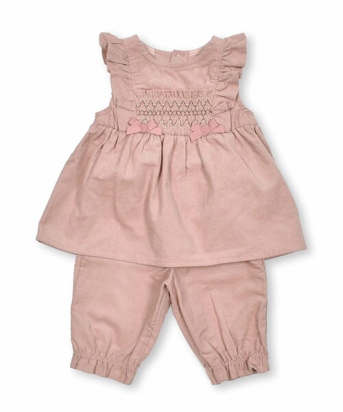 SLAP SLIP BABY（スラップスリップベビー）の「【お揃い】肩フリルスモッキングコールテンセットアップベビー(70~80cm)（その他ベビーウェア・キッズ・ブルー/ピンク・ワンサイズ(70~80cm)）」の2枚目の写真